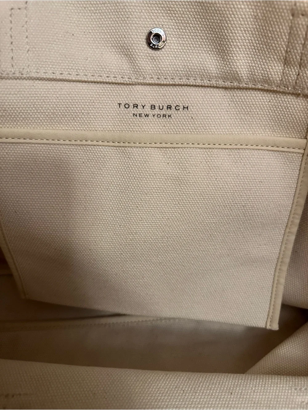 Tory Burch Cream Canvas Tote with Black Logo